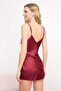 Burgundy Tie-Up and Striped Detail Satin Woven Pajamas Set Thmss26Pt00095 - 6