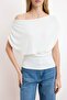 Ecru Fitted/Asymmetrical Neckline Short Sleeve Soft Knitted Blouse Twoss26Bz00462 - 2