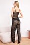 Black Athlete Pants Transparent Lace Knitted Pajamas Set Thmss26Pt00094 - 4