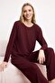 Bordo Baby Overloklu Yumuşak Tuşe Fitilli/Pointel Örme Pijama Takımı THMSS26PT00166 - 2