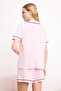 Pembe %100 Pamuklu Biyeli Köpek ve Slogan Nakışlı Şortlu Örme Pijama Takımı THMSS25PT00371 - 4