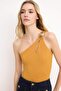 Mustard Body-Fitting Asymmetric Collar Accessory Detailed Snap Fastener Flexible Knitted Bodysuit Twoss26Bd00010 - 2
