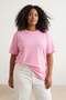 Pembe Relaxed Bisiklet Yaka Yırtmaçlı %100 Pamuk Örme T-Shirt TBBSS22BF0031
