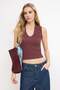Mürdüm Düz Fitted V Yaka Kolsuz Crop Dokulu Örme Bluz TWOSS26BZ00249