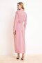 Kırmızı Beli Gipe Lastkli Ekose / Kareli Maxi Dokuma Tesettür Elbise TCTSS26EB00092 - 8