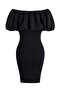 Siyah Kısa / Mini Vücudu Saran Triko Dokuma Peplum Detaylı Elbise TWOSS26EL00172 - 6