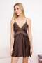 Brown Lace Detailed Satin Woven Nightgown Thmss26Gc00010