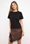 Siyah %100 Pamuk Basic Bisiklet Yaka Örme T-Shirt TWOSS23TS00000