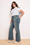Koyu Mavi Yüksek Bel Comfort/Esnek Flare Fit İspanyol Paça Büyük Beden Jeans TBBSS26CJ00025 - 2
