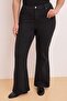 Siyah Sustainable Lasrtikli Bel Comfort/Esnek Flare İspanyol Paça Büyük Beden Jeans TBBSS26CJ00021 - 3