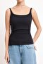 Siyah Fitted/Vücuda Oturan Kare Yaka Kolsuz Fitilli Esnek Örme Atlet TWOSS26AL00015 - 3