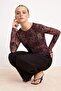 Plum Floral Regular Fit Long Sleeve Tulle Knitted Blouse Twoss26Bz00039