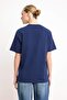 Lacivert %100 Kalın Pamuklu Oversize/Geniş Kalıp Bisiklet Yaka Örme T-Shirt TWOSS23TS00040 - 4