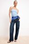 Blue Fitted/Bodycon Strapless Sleeveless Gathered Soft Knitted Blouse Twoss26Bz00644 - 2