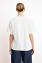 Ecru Slogan Oversize/Wide Fit Low Sleeve Short Sleeve Tok 100% Cotton Knitted T-Shirt Twoss26Ts00128 - 4