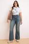 Koyu Mavi Yüksek Bel Comfort/Esnek Flare Fit İspanyol Paça Büyük Beden Jeans TBBSS26CJ00025