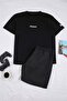 Black Plus Size Regular Fit Knitted Shorts Pajama Set Tmnss23Pt00014