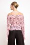 Çok Renkli Şal Desen Boho Chic Vücuda Oturan Havuz Yaka Gipeli Crop Tül Örme Bluz TWOSS26BZ00146 - 4
