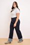 Koyu Mavi Yüksek Bel Duble Paça Comfort/Esnek İnce Kumaş Straight Fit Jeans TBBSS26CJ00009 - 2