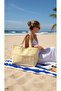 Premium Women's Cotton Woven Colorful Striped Lined Beach Bag / Shoulder Bag (4 Pockets)