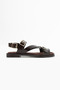 Women's Brown Cross-Strap Buckle Sandals – Flat Sole Comfortable Casual Summer Shoes Onos - 3