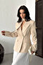Women's Blazer Jacket Scarf-Detail Pocket-Look Fitted Single-Button Jacket - 2