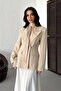Women's Blazer Jacket Scarf-Detail Pocket-Look Fitted Single-Button Jacket - 4