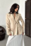 Women's Blazer Jacket Scarf-Detail Pocket-Look Fitted Single-Button Jacket - 5
