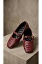 Women's Burgundy Buckled Woven Patterned Mary Janes Ballet Flats 1 cm BYNDBTG01 - 6