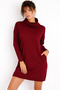 Women's Burgundy Degaje Collar Mini Knit Dress Be286