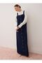 Cotton Denim Front Metal Buttoned, Strap, Long Length Denim Gilet Dress - Dark Blue - - 6