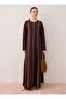 Soft Textured Contrast Piped Detail Hijab Dress - Brown - - 5