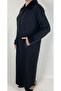 Steel Knitted Long Cardigan with Buttons on the Front and Fur Collar - Fur Trimmed - 3
