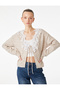 Long Sleeve V-Neck Tie-Detail Front Lace-Detail Knit Cardigan