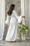 Satin White Feathered Bridal Dressing Gown with Sleeves -Kimon - 3