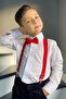 Boy's Long Sleeve White Shirt Suspender Bow Tie Suit