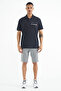 Navy Blue Text Printed Standard Form Polo Neck Men's T-shirt - 88236 - 2