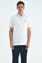 White Text Embroidered Print Detailed Standard Pattern Polo Neck Men's T-Shirt - 88239