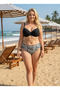 Women's Black Stone Embroidered Beige Patterned Lined Large Size Bikini Set Hzl25S-Lc3351