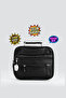 Men's Black Horizontal Model Steel Case Genuine Leather Hand and Shoulder Bag Small Size