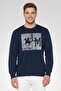 Men Crew Neck Brand Logo Long Sleeves Sweatshirt, Navy