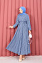Lace-Textured Detachable Belt Modest Dress Indigo - 4