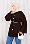 Gold Buttoned Gathered Waist Cashmere Cap Brown - 6