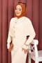 Button Detailed Cape Knitwear Dress Set Cream - 4