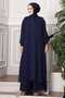Half Buttoned Long Hijab Double Suit Navy Blue