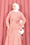 Lace Textured Portable Belted Hijab Dress Powder - 2