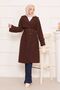 Button Detail on the Back, Belted, Modest Trench Coat, Brown - 6