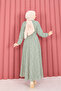 Lace-Textured Detachable Belt Modest Dress Mint - 6
