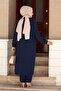 Buttoned Aerobin Hijab Double Set Navy Blue - 3