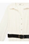 Long Sleeve Belted Buttoned Chiffon Shirt Dress - 5